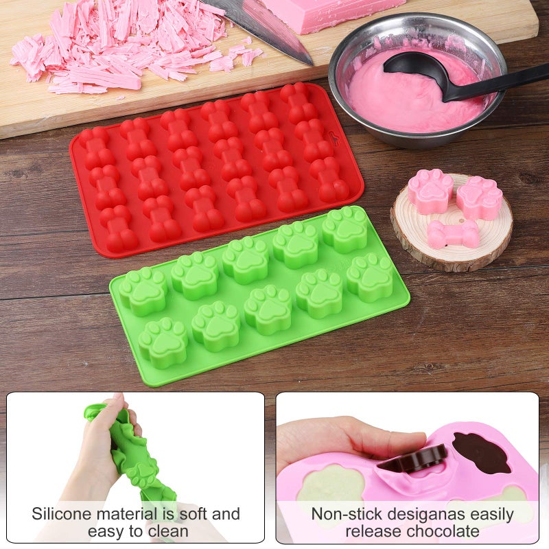 Elfkitwang Dog Paw and Bone Shaped Silicone Mold, Non-Stick food Grade, Ice tray, Reusable Silicone Mold, Used for Chocolate, Candy, Cupcake, Pudding, Jelly, Puppy Biscuit (5 pcs) - Image 3